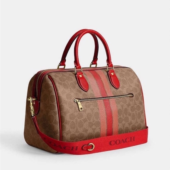 NWT Coach Rowan Large Satchel Bag In Signature Canvas With Stripe - Picture 3 of 9